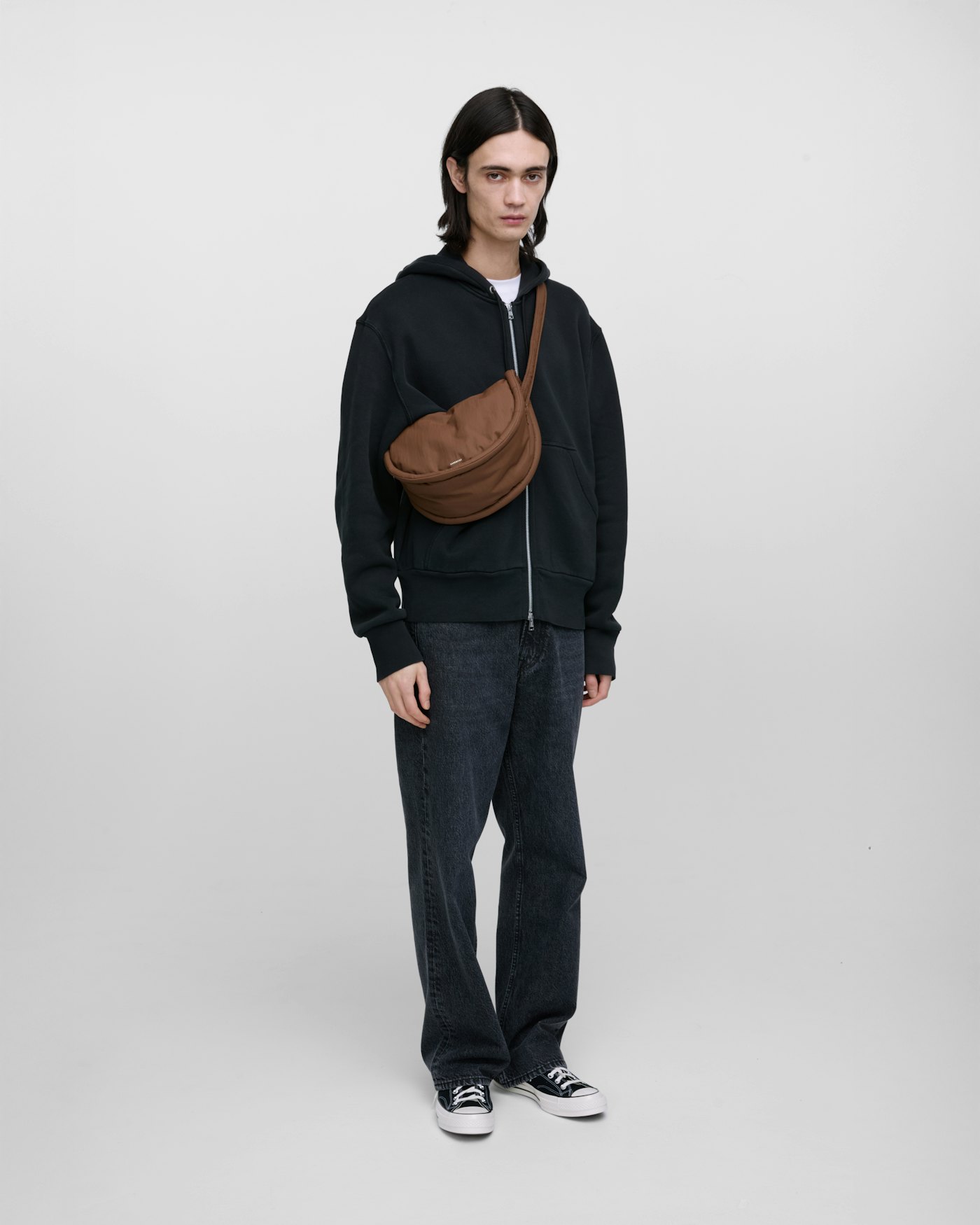 CURVE Half Moon Bag Mini is in color dark taupe (14 of 15)